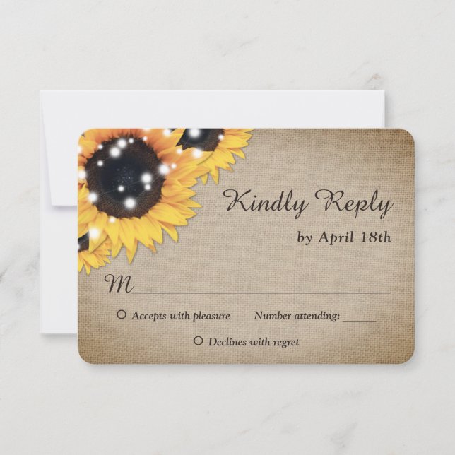 Solros Rustic Vintage Burlap Bröllop OSA Kort (Framsida)