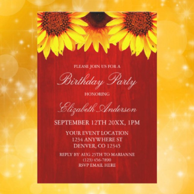 Solros Rustic Wood Birthday Inbjudningar (Skapare uppladdad)