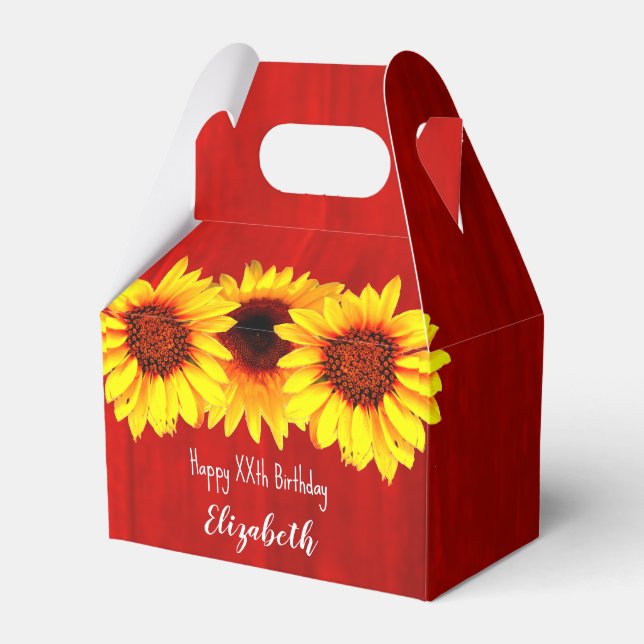 Solros Rustic Wood Birthday Presentaskar (Framsidan Sidan)