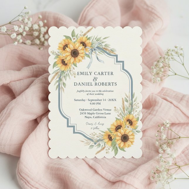 Solros Rustik Bröllopsinbjudan Blommig Inbjudningar (Elegant rustic wedding invitation with sunflower florals 🌻)