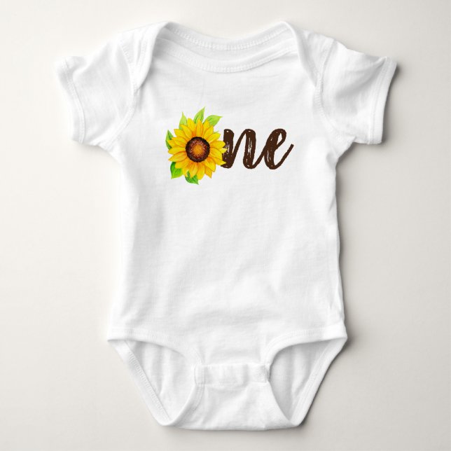 Solros Rustik Land 1-års Födelsedagsfirande Baby B T Shirt (Framsida)