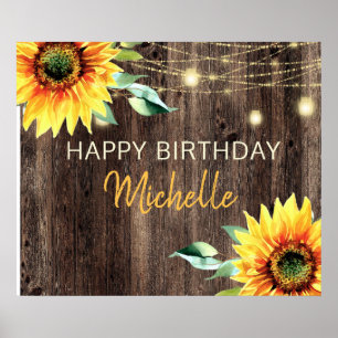 Solros Rustika Strängljus Glad Födelsedag Poster