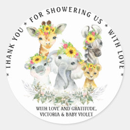 Solros Safari Baby Shower Classic Round Sticker Runt Klistermärke