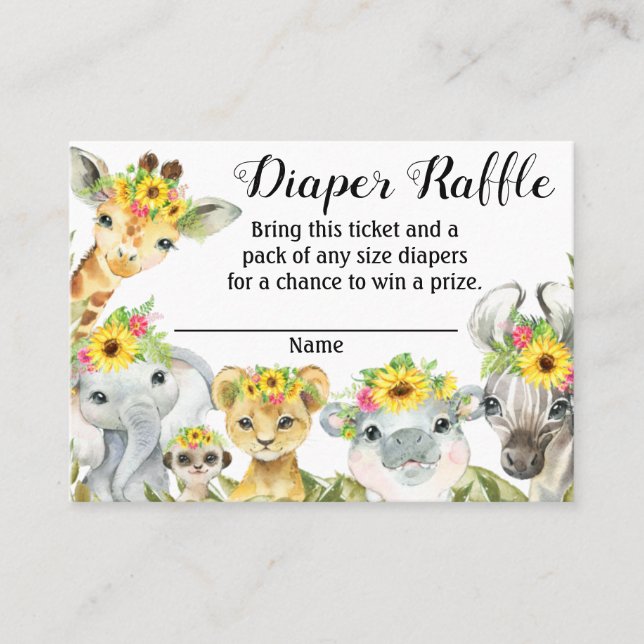 Solros Safari Baby Shower Diaper Raffle Biljett (Framsida)