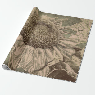 Solros Sepia Tone Brown Art Struktur Decoupage Presentpapper