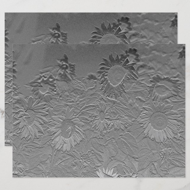 Solros Silver Grå Blommig Design Dekoupage (Fram/baksida)