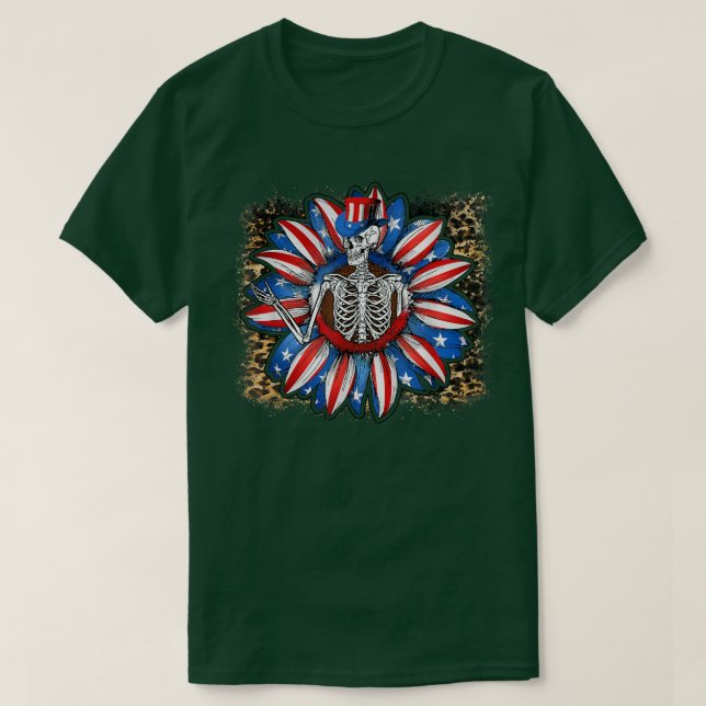 Solros Skeleton 4:e juli Lycklig Självständighet  T Shirt (Design framsida)