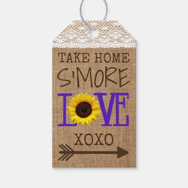 Solros Snöre Burlap Lila tar hem mer Kärlek Presentetikett (Framsidan)