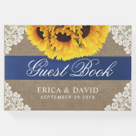 Solros Snöre och Burlap Blue Ribbon Rustic Bröllop Gästböcker