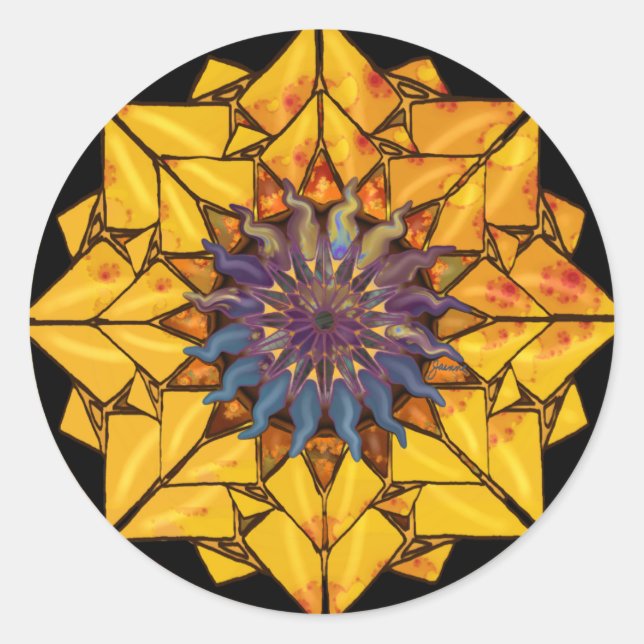 Solros Sol Sticker Runt Klistermärke (Framsida)