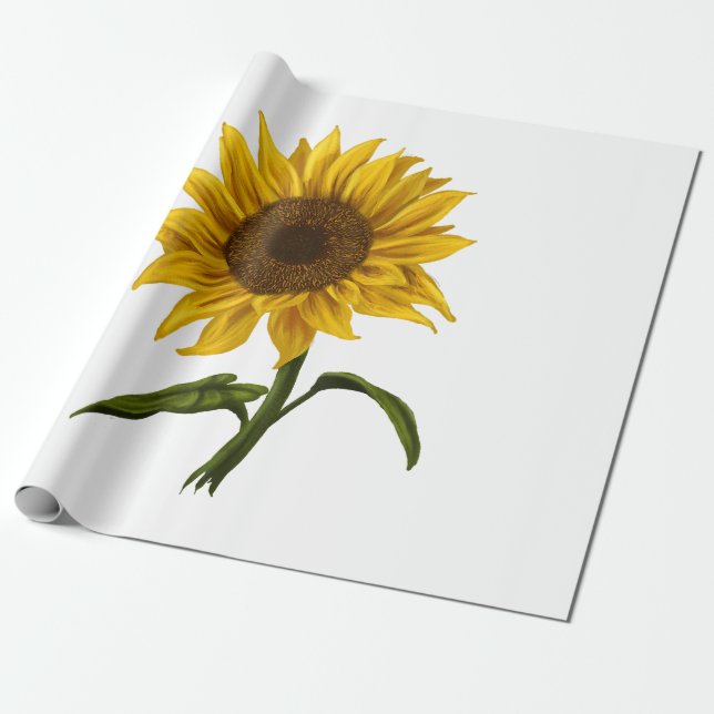 Solros Solsken Blommigt Vattenfärg Flower Presentpapper (Utrullad)