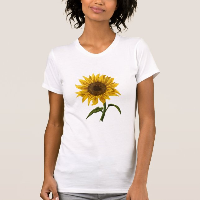 Solros Solsken Blommigt Vattenfärg Flower T Shirt (Framsida)
