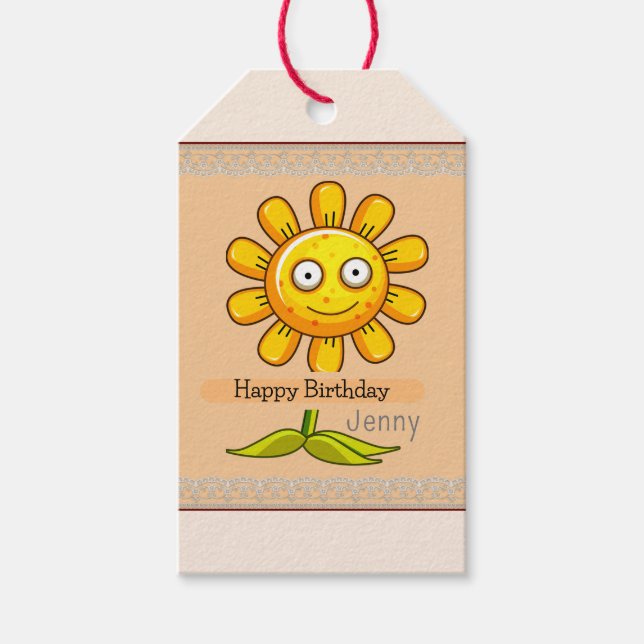 Solros Solsken Födelsedag  Presentetikett (Framsidan)