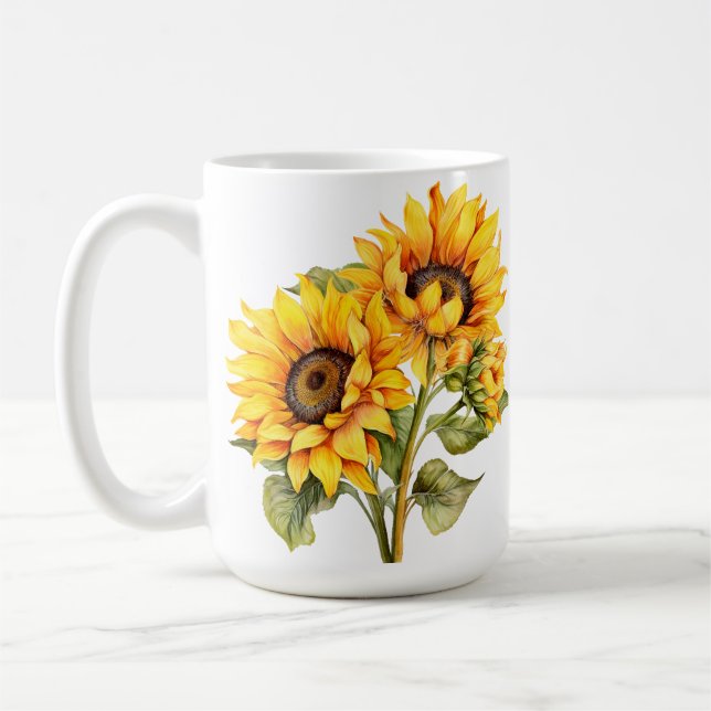 Solros sommar gul akvarell kaffemug kaffemugg (Vänster)