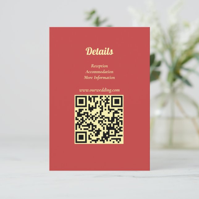Solros Sommar Guld Röd Bröllops QR-kod Tilläggskort (Stående Fram)