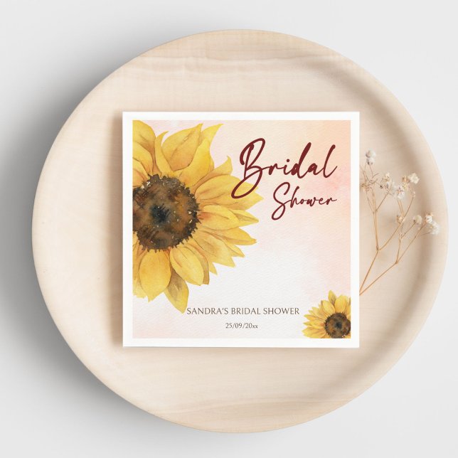 Solros sommar höst bröllopsdusch mall pappersservett (Sunflower summer fall bridal shower template napkins personalized tableware decor)
