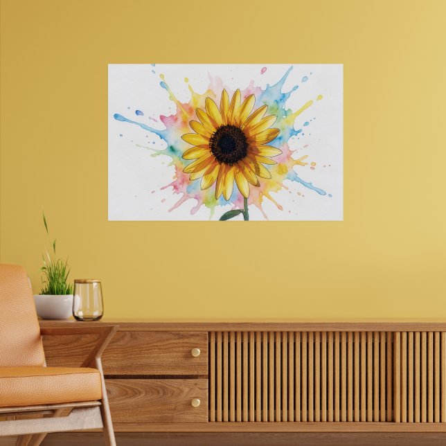 Solros Splash Art Blommig Konsttryck Poster (Vardagsrum 2)