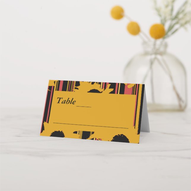Solros Summer Gold Röd Bröllop Placeringskort (Framsida)