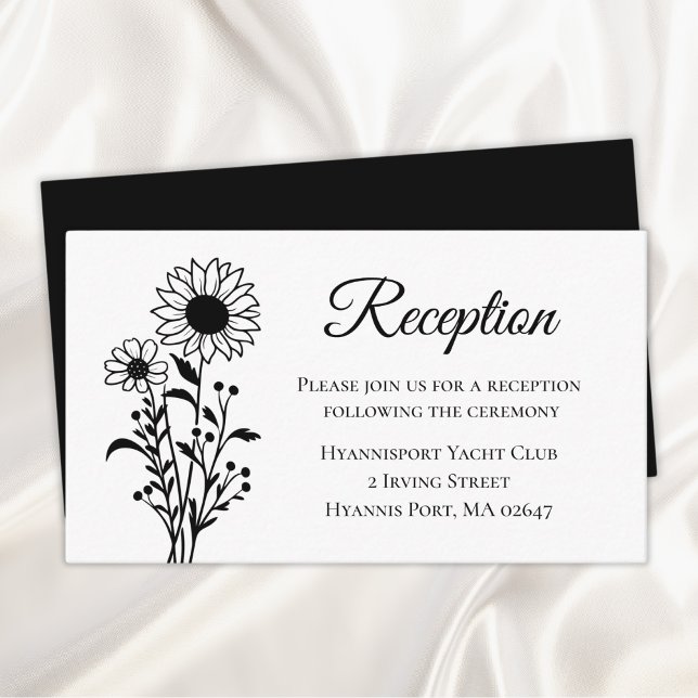 Solros Svart Vit Blommig Bröllopsreception Tilläggskort (Skapare uppladdad)