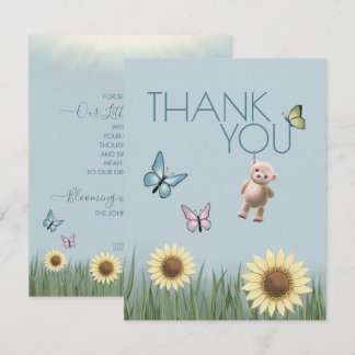 Solros Teddy Baby Shower Blå Tema Tacksamhet Tack Kort
