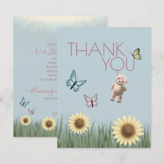 Solros Teddy Baby Shower Rosa Tema Tacksamhet Tack Kort
