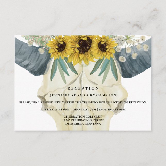 Solros Tjurskalle Vattenfärg Bröllopsmottagning Tilläggskort (Framsida)