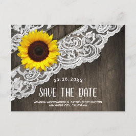 Solros Trä + Spets Bröllop Save The Date-kort Meddelande Vykort