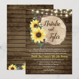 Solros Träskiva Rustika Stränglampor Bröllop Inbjudningar