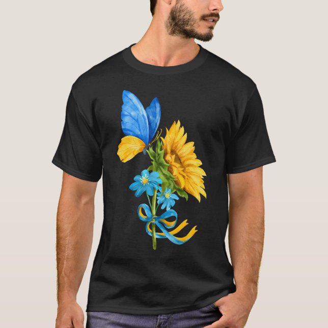Solros Ukraina Flagga Butterfly Shirt Ukrainska T Shirt (Framsida)