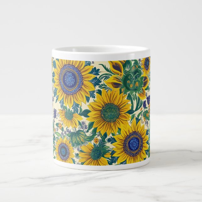 Solros ukrainsk Petrikivka folkkonst Jumbo Mugg (Framsidan)