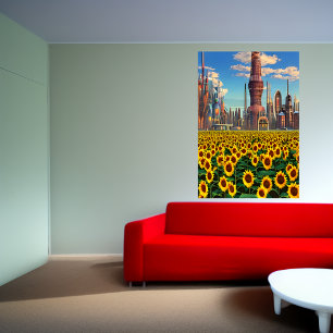 Solros utanför staden AI Art Poster