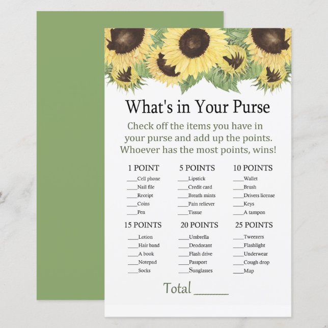 Solros Vad är det i ditt handväska? (Fram/baksida)