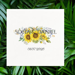 Solros vattenfärg blå vildblomma bröllop pappersservett