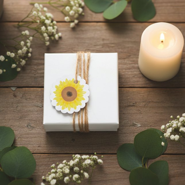 Solros Vattenfärg Blommig Bröllop Gåvor Etiketter (Skapare uppladdad)