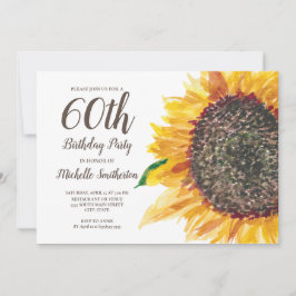 Solros Vattenfärg Blommig Vit 60-årsdag Inbjudningar