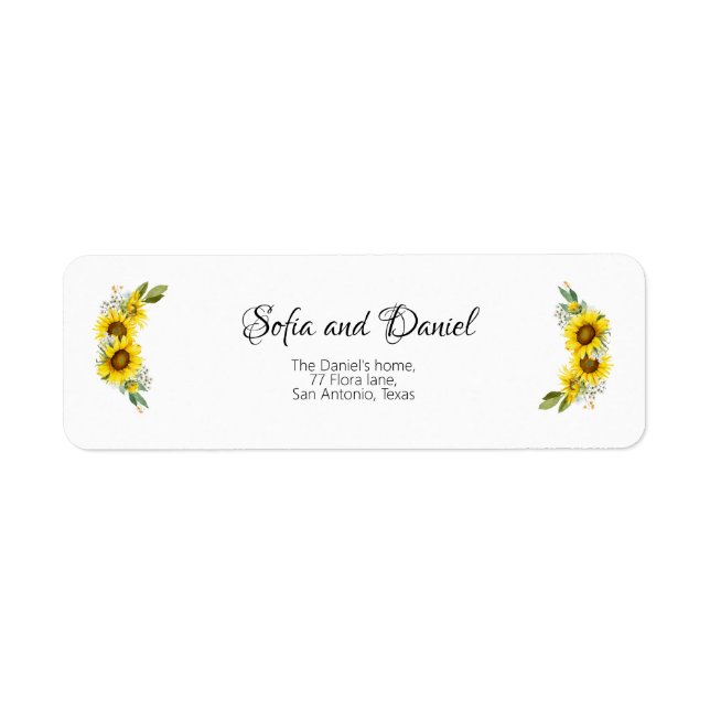 Solros vattenfärg daisy vildblomma bröllop returadress etikett (Framsidan)