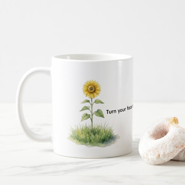 Solros vattenfärg illustration kaffemugg (Med munk)