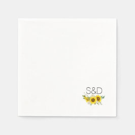 Solros vattenfärg vildblomma monogram bröllop pappersservett