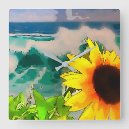 Solros vid Beach Fyrkantig Klocka