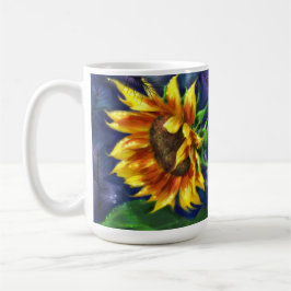 Solros vid Nattens Gult Blue Flower Blommigt Kaffemugg