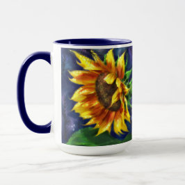 Solros vid Nattens Gult Blue Flower Blommigt Mugg
