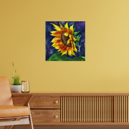 Solros vid Nattens Gult Blue Flower Blommigt Poster