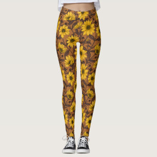 Solros, vild solros i gult och brun leggings