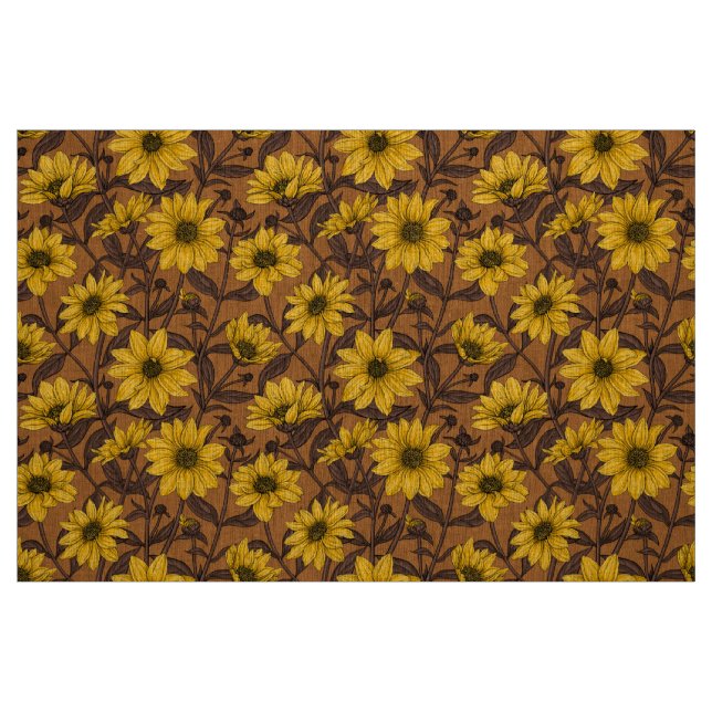 Solros, vild solros i gult och brun tyg (Fat Quarter)