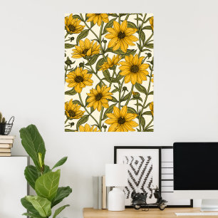 Solros, vild solrosor på benvit poster