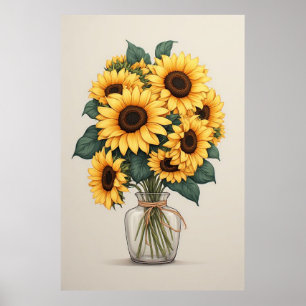 Solros Vildblomma Botanisk Konst Poster