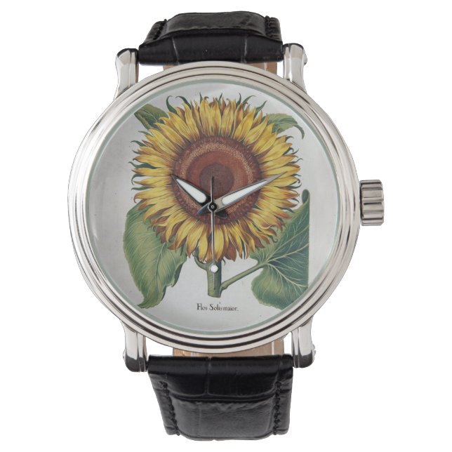 Solros Vintage Damask Blommig Konst Armbandsur (Framsida)