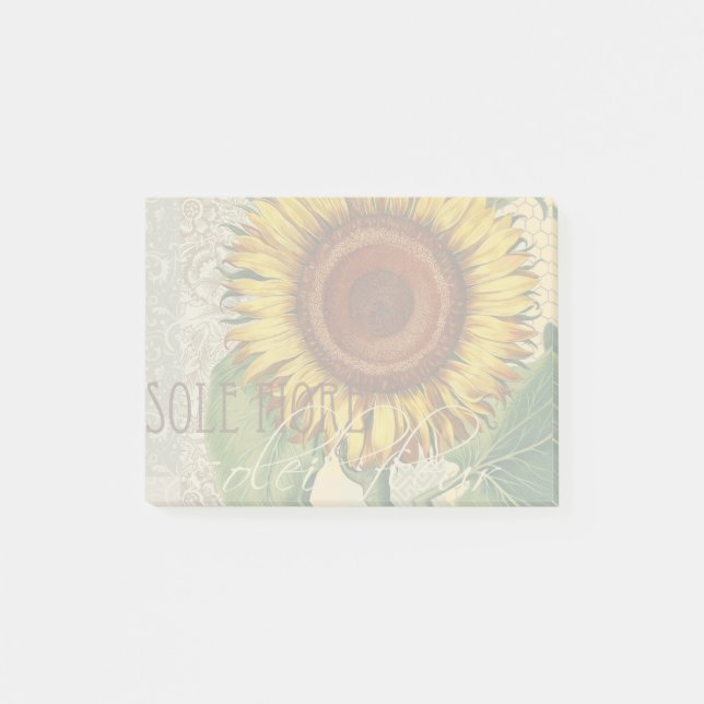 Solros Vintage Damask Blommig Konst Post-it Block (Framsida)