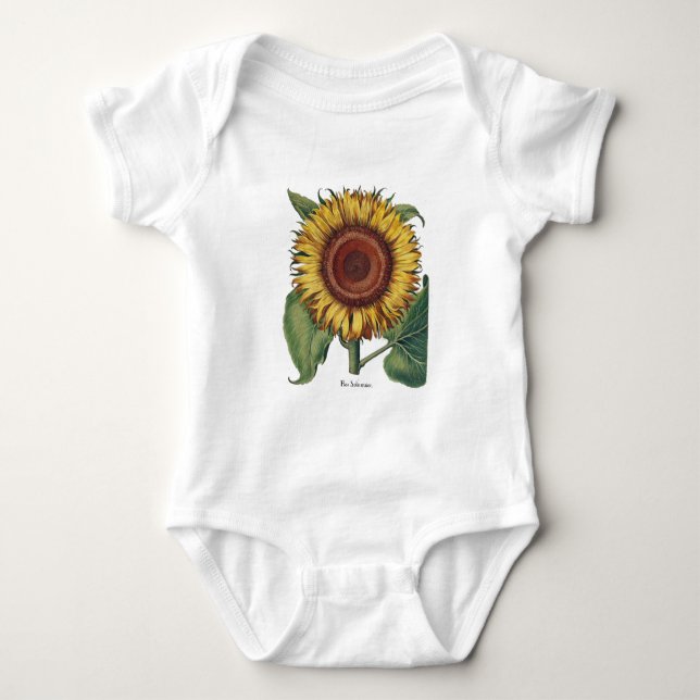 Solros Vintage Damask Blommig Konst T-shirt (Framsida)