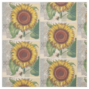 Solros Vintage Damask Blommig Konst Tyg
